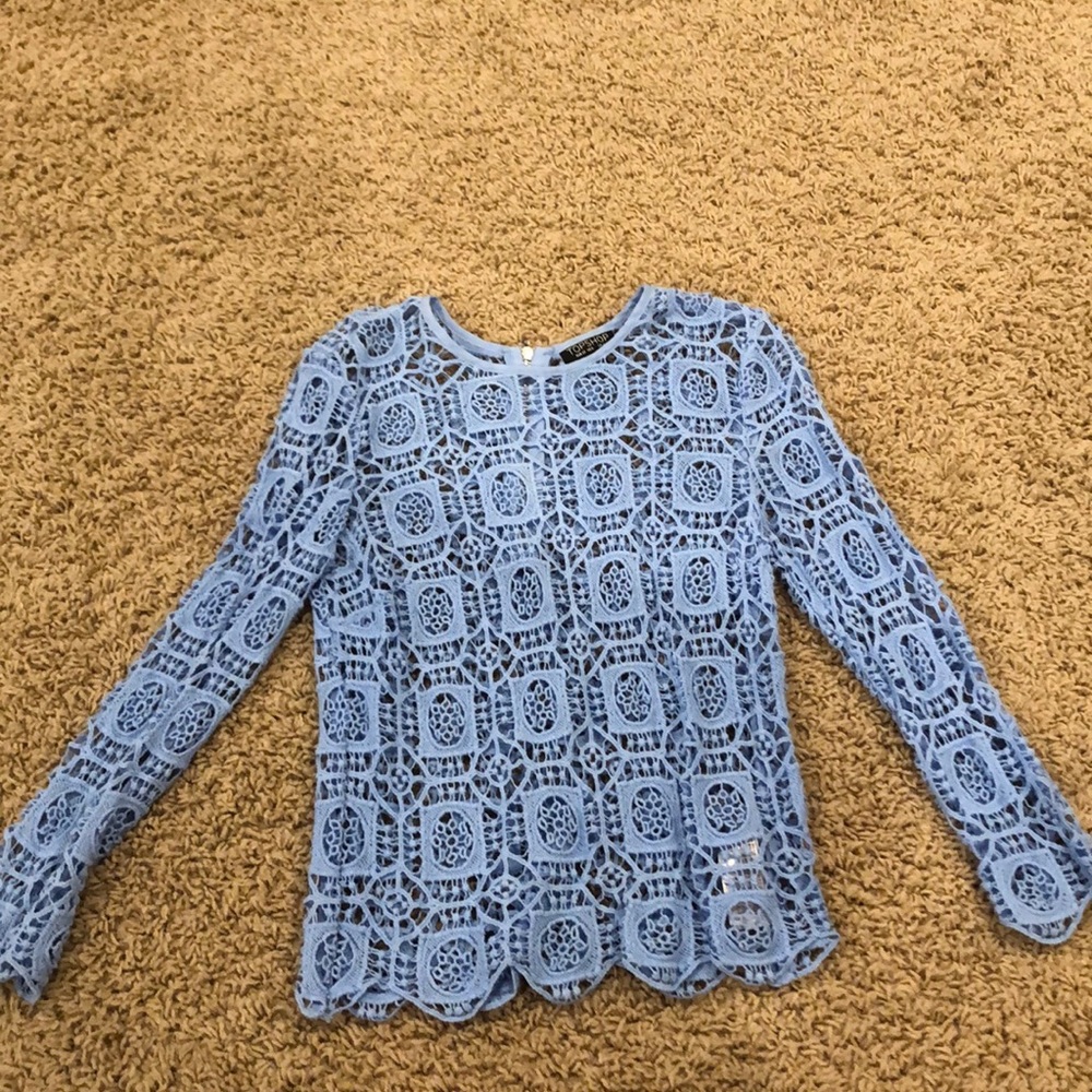 Top shop light blue crochet top. Size 0
